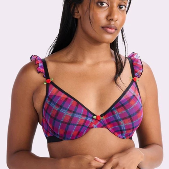 Parade Other - Parade NWT Plaid Silky Mesh Flutter Stap T-Shirt Bra Size L+